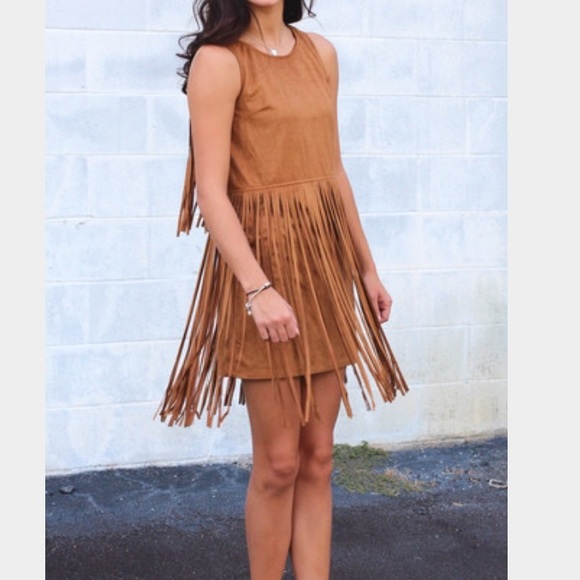 ✨Price Reduced ✨Suede Fringe Brown Dress - Picture 1 of 3