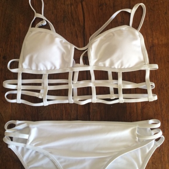 White Strappy Caged Bikini Set - Picture 3 of 3