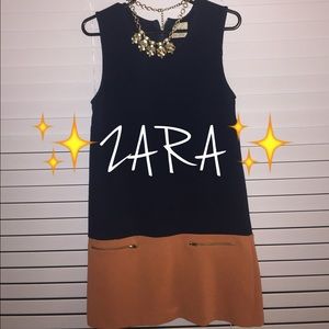 ✨Zara // color block shift dress • navy & orange✨