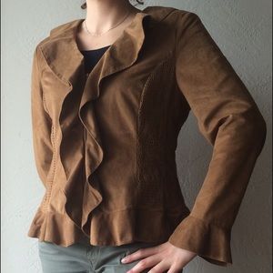 Jones New York Signature tan suede Ruffled jacket