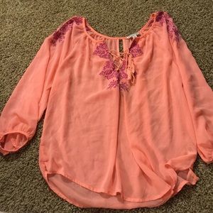 Pink Peasant Chiffon Top