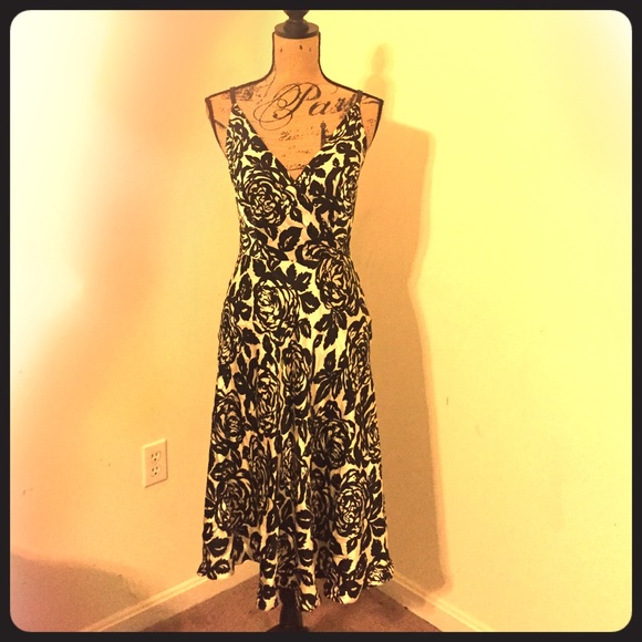 100% silk dress w/ rosette print & leather straps