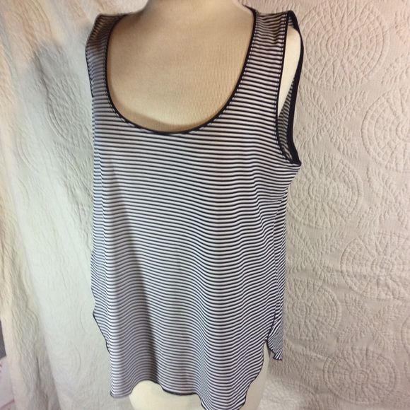 Ann Taylor navy blue & white striped tank nautical