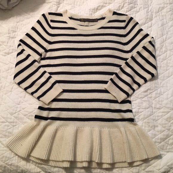THE LIMITED peplum navy and cream sweater