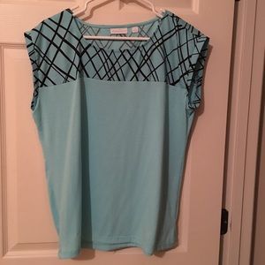Teal Top with Black Print