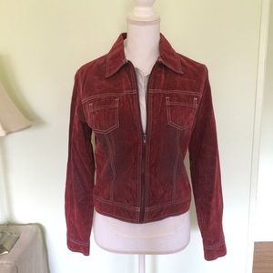 SO denim red flocked jacket with zipper