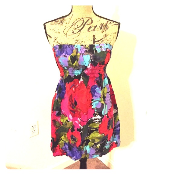 strapless floral mini dress