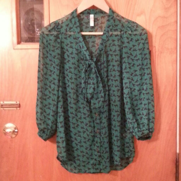 Xhilaration Green Horse Print Blouse