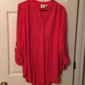 Red Eyelet Front Blouse