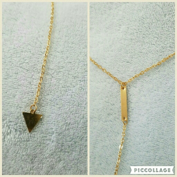 Simple gold bar drop necklace - Picture 2 of 4