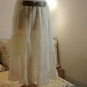 100% polyester sheer lined boho skirt maxi