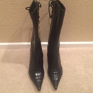 Skechers Leather Black Boots Size 8