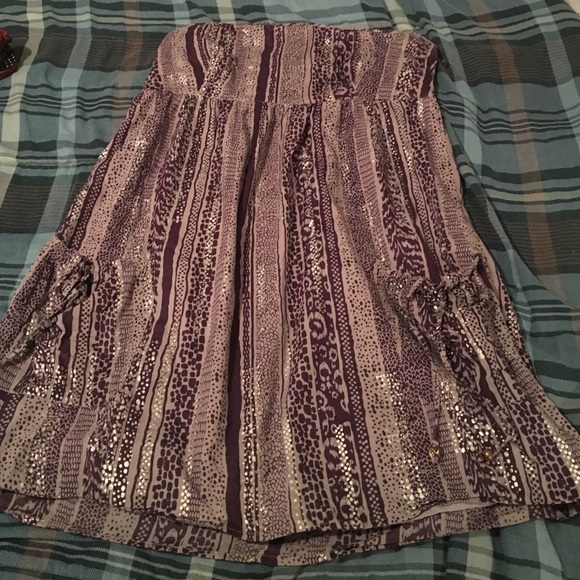 Gap 2x plum and silver strapless dress EUC