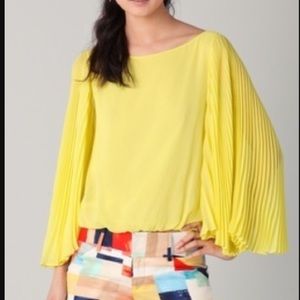 Alice & Olivia Bright Yellow Pleated Blouse Medium