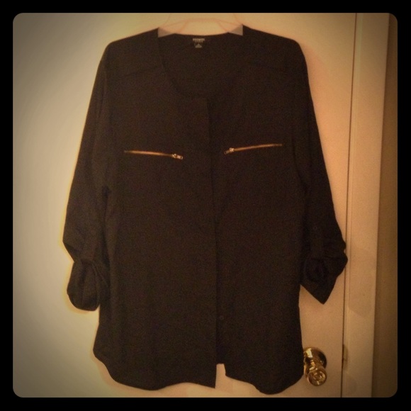 Black button down w/ gold zipper pockets