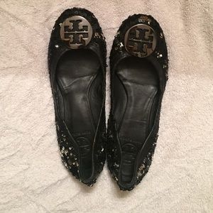 Authentic Tory Burch black and silver sequin Flats