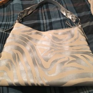 EUC silver and white zebra print tote
