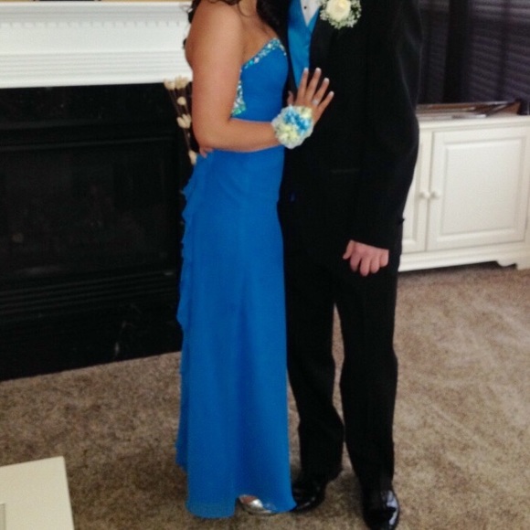 Faviana Blue Strapless Prom Dress With Jewels - Picture 1 of 4