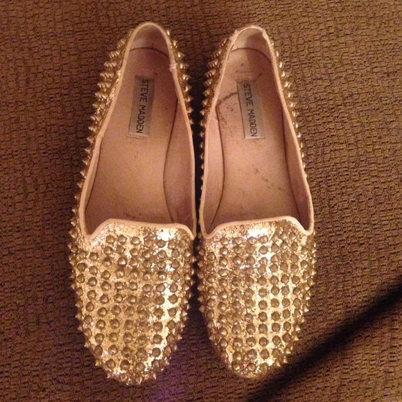 Gold studded loafers