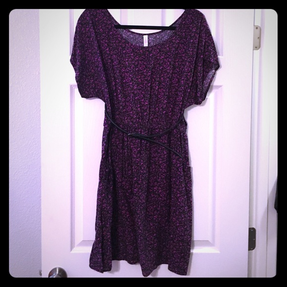 Xhilaration Purple Floral Dress w/Leather Belt