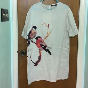 Bird Print Linen Dress
