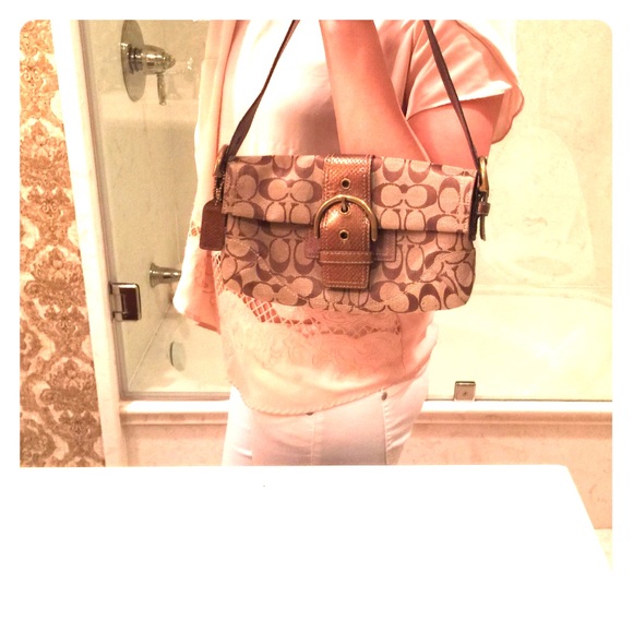 COACH Signature Metallic Flap Purse Snakeskin Trim