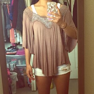 Flowy crocheted bell sleeved shirt