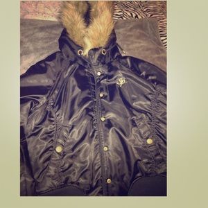 Black Southpole Girl Jacket. With fur hoodie.