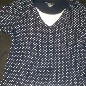 Blue with white polka dots and white underlay tee
