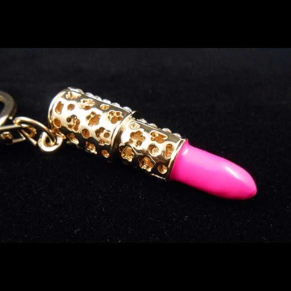 Crystal Bling Pink Lipstick Purse Charm & Keychain - Picture 2 of 4