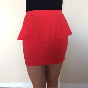 Red/orange tight peplum skirt
