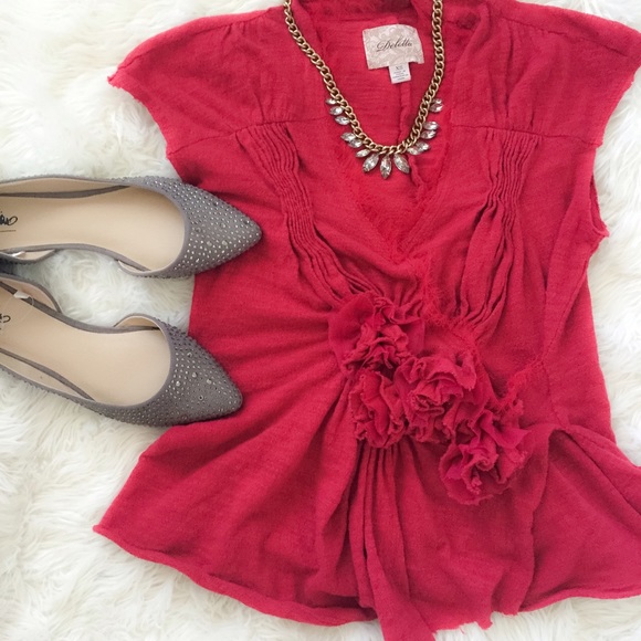Anthropologie Tops - Anthropologie Beautiful Romantic Red Rosette Top