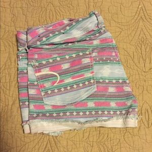 Tribal print jean shorts