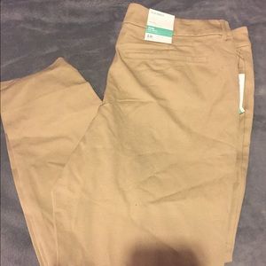 **Tan straight leg trousers
