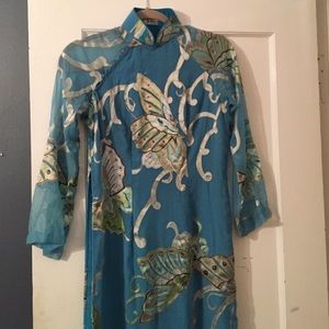 Mandarin collar butterfly pattern dress