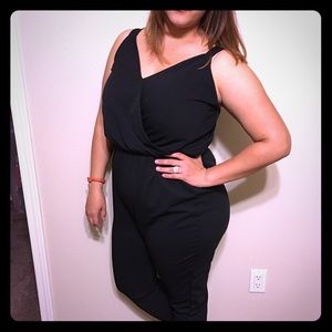 Black, tapered leg, pants romper