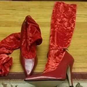 Red heels with built-in thigh high leggins