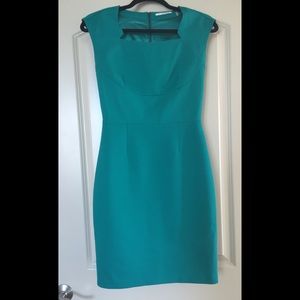 Tahari Square Neck Sheath Turquoise Dress Sz 2