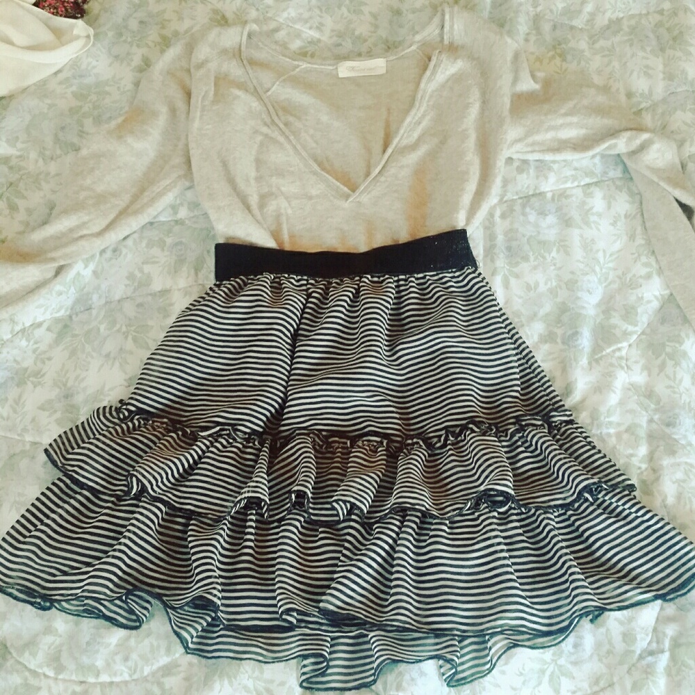 Japanese Black Striped Ruffle Skirt