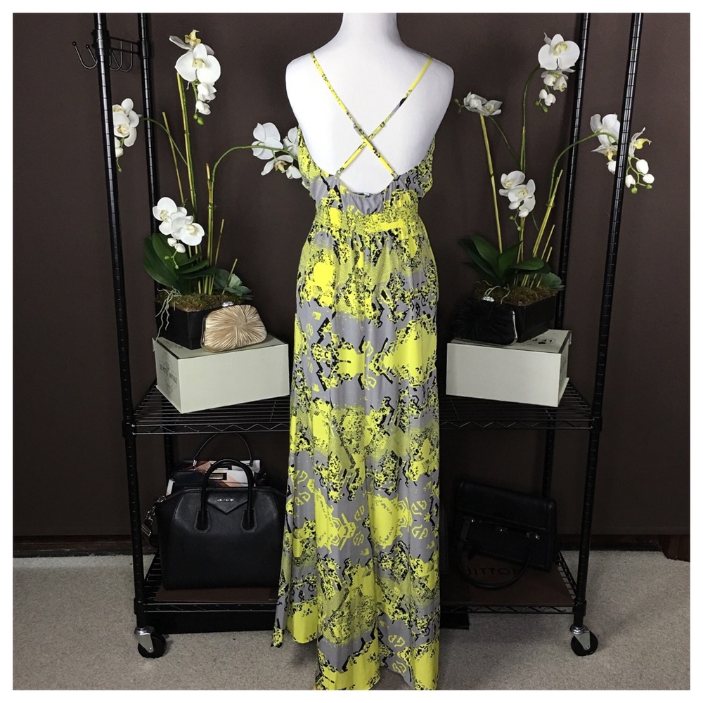NWOT JAY GODFREY RUFFLED YELLOW ABSTRACT DRESS - Picture 2 of 7