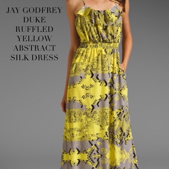 NWOT JAY GODFREY RUFFLED YELLOW ABSTRACT DRESS - Picture 5 of 7