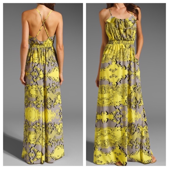 NWOT JAY GODFREY RUFFLED YELLOW ABSTRACT DRESS - Picture 6 of 7