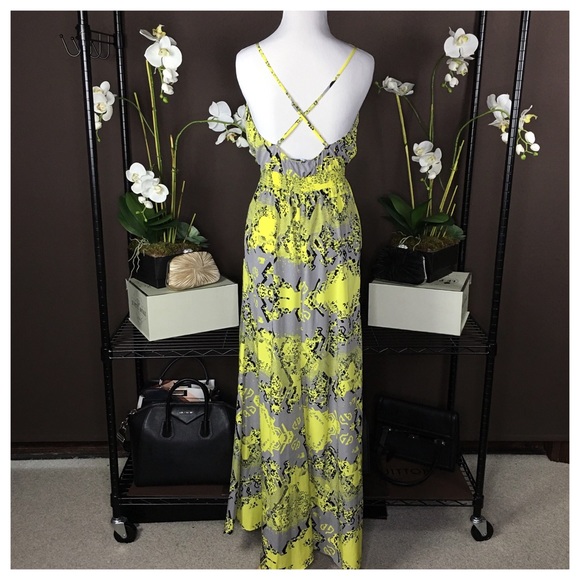 NWOT JAY GODFREY RUFFLED YELLOW ABSTRACT DRESS - Picture 2 of 7