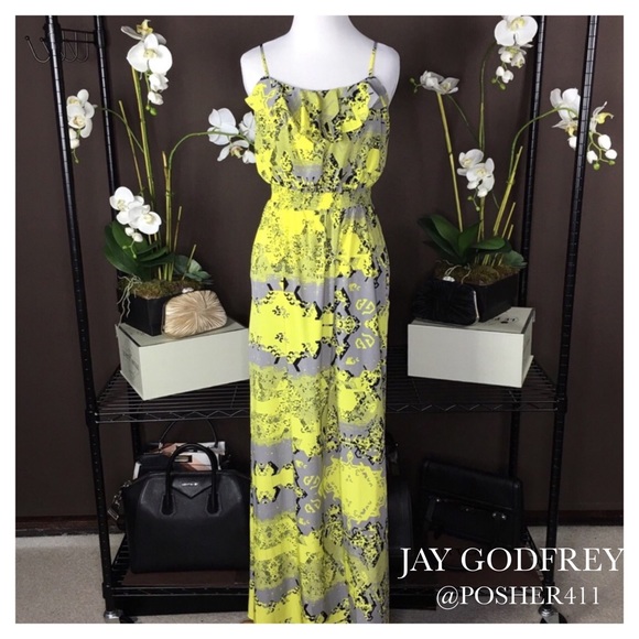 NWOT JAY GODFREY RUFFLED YELLOW ABSTRACT DRESS - Picture 7 of 7