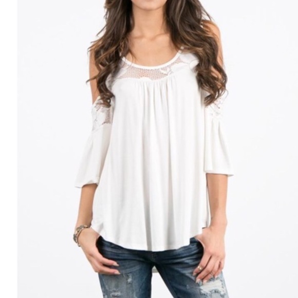 April Spirit Tops - Gorgeous Cold Shoulder Lace Detail Top