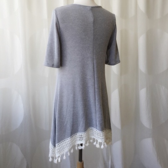 Super Cute BOHO Crocheted Pom Pom Fringe DRESS - Picture 3 of 4