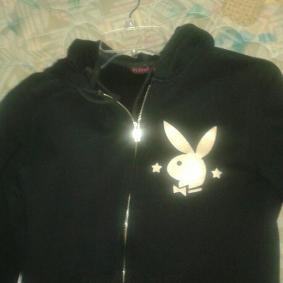 Playboy bunny Authentic Official black fitted soft hoodie jacket -Slim Girly Fit - Picture 2 of 4