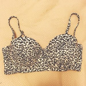 Leopard Print Bandeau Push Up Bikini Top