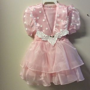 Pink Flower Girl Dress w Lace at Waist/Polka Dots