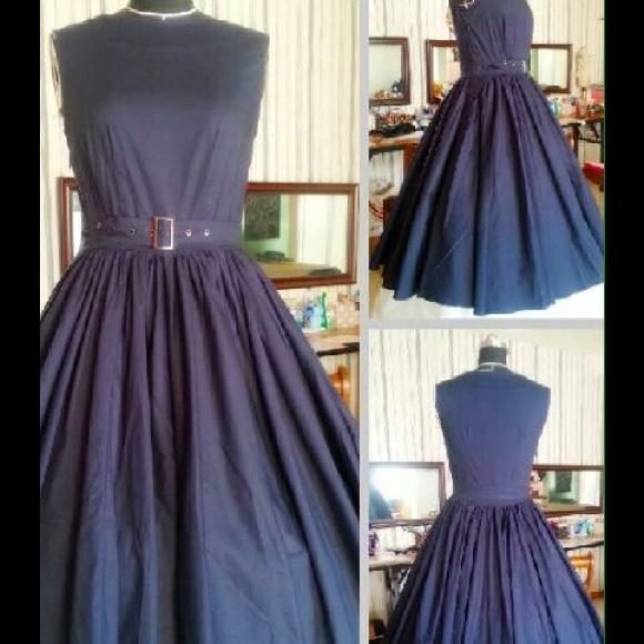 50's vintage style swing cotton dress little black